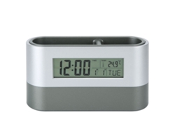 Reloj digital LCD Baok con portalápices, calendario perpetuo e indicador de temperatura.