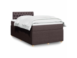 Cama Box Spring Con Colchón Tela Marrón Oscuro 120x190 Cm