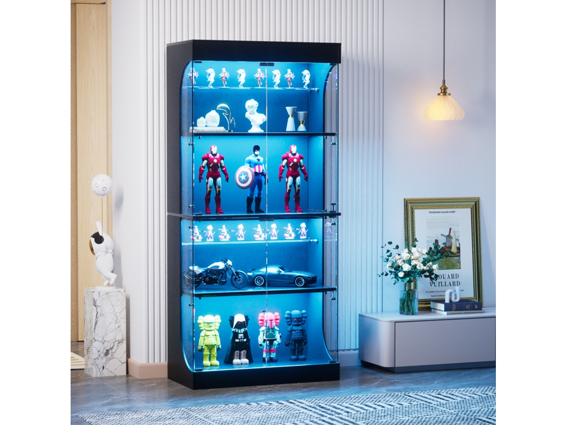 Vitrina De Cristal Con 4 Niveles, Led, A Prueba De Polvo, Negra, 80x35x165cm