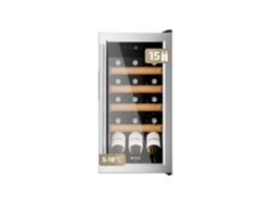 Vinoteca Evvo para 15 botellas Vt15, acero inoxidable, compresor de alto rendimiento, temperatura ajustable de 5 a 18 °C, silenciosa (41 dB), panel táctil, luz LED interior.