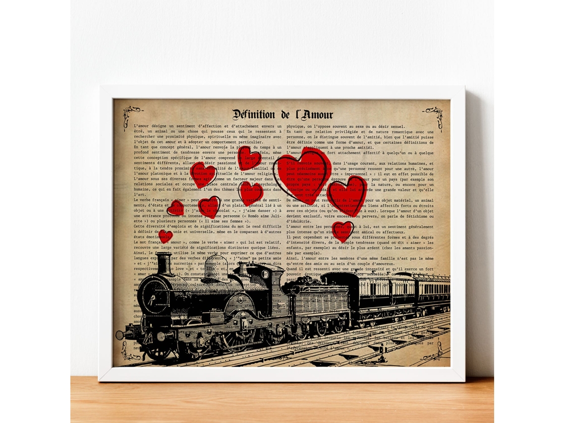 Poster De Tren Con Corazones. Láminas De Vehículos Con Definiciones. Ilustraciones Vintage De Coches, Motos, Aviones, …