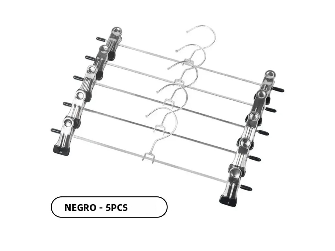 5 perchas metálicas rojas antideslizantes para pantalones, multiusos para secar ropa y faldas, resistentes al viento MDUG (negras)