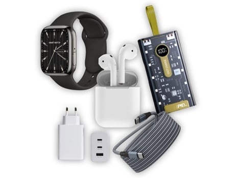 Smartwatch T500 Plus Negro + Cargador Universal 65W + Auriculares Bluetooth + Powerbank 10.000 Mah + Cable Tipo C Carga Rápida 2M KLACK