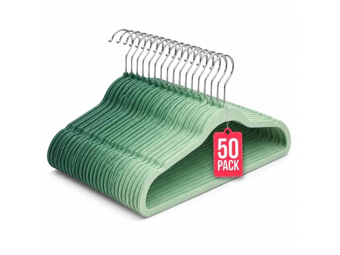 Com-fort House Perchas De Terciopelo Antideslizantes Pack 50 – Tonos Verdes – Ultrafinas Ahorra Espacio – Gancho Giratorio 360° – Perchas Para Ropa, Trajes, Vestidos Y Camisas