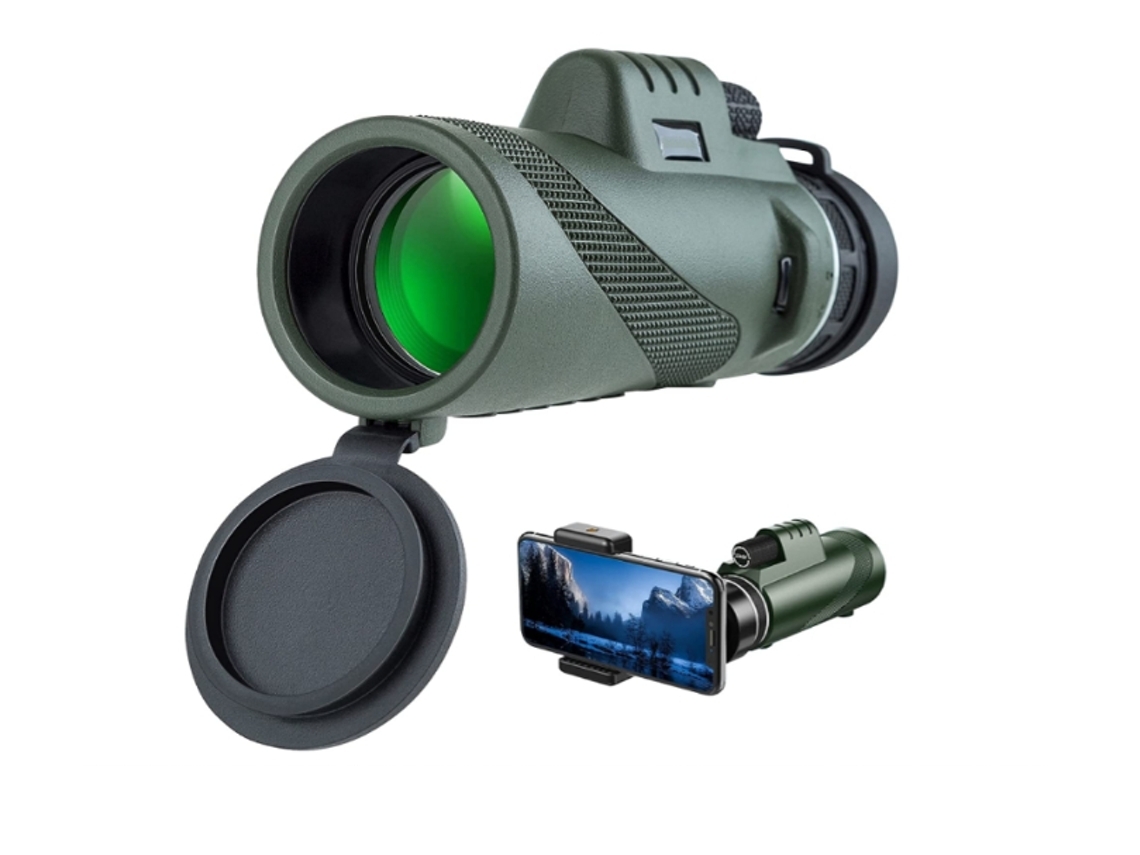 Telescopio monocular de alta definición con soporte para teléfono inteligente y trípode Telescopio monocular HD con enfoque dual Verde Ushion