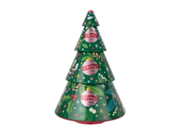 Caja de bombones de hojalata verde con forma de árbol de Navidad