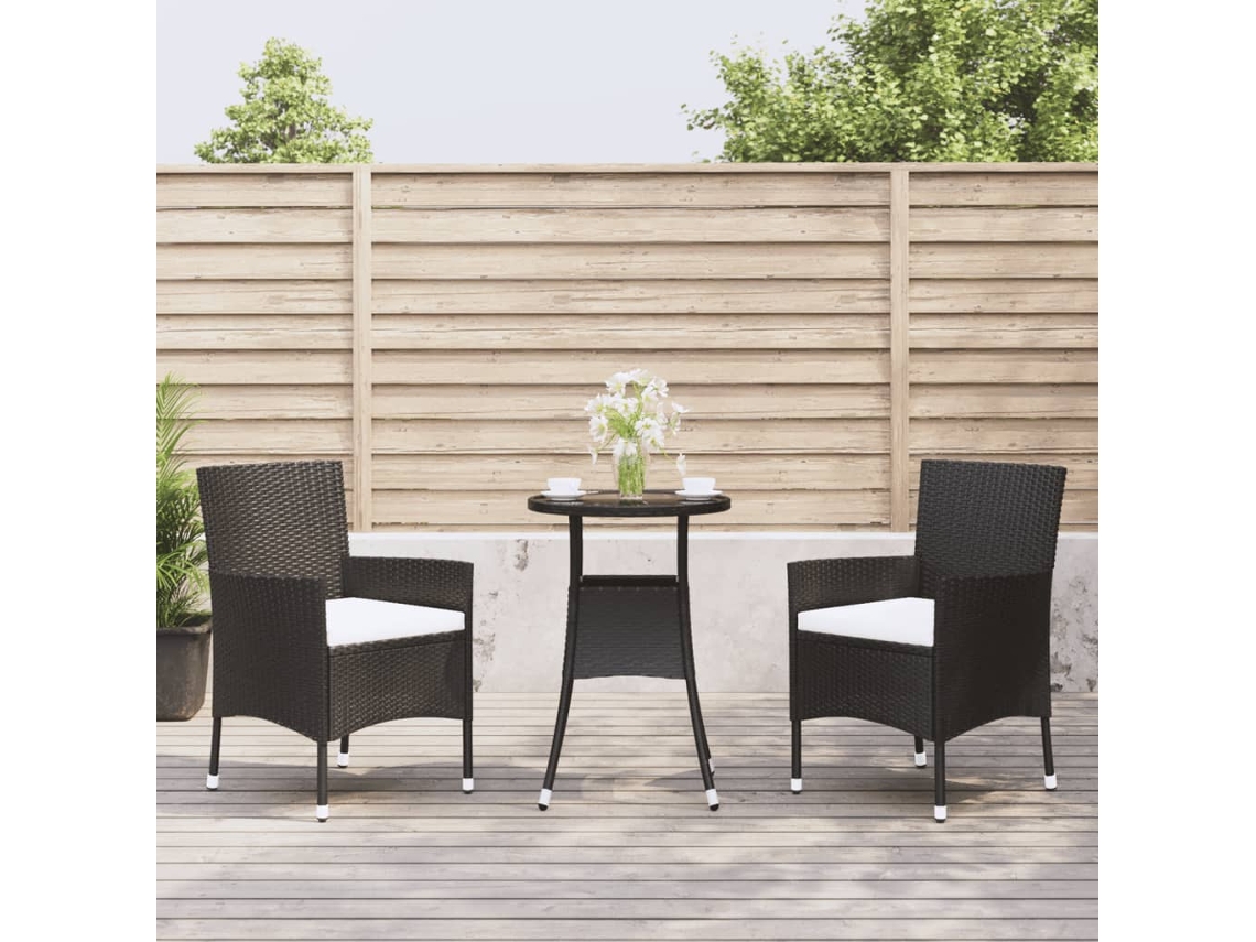 Pcs Conjunto Bistro De Jardin C/ Almofadas Vime Pe Preto Dkd Home Decor