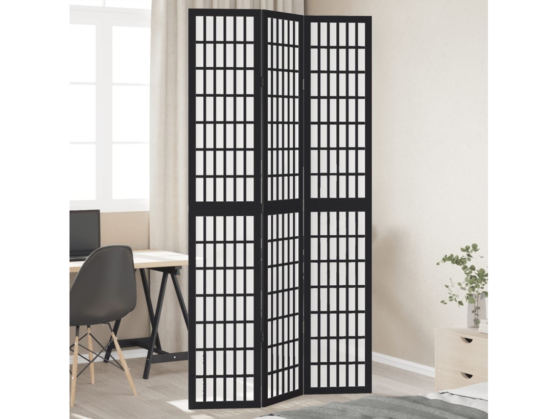 Biombo de 3 paneles de madera maciza de paulownia, color negro, Wsd332094 Lovely Home