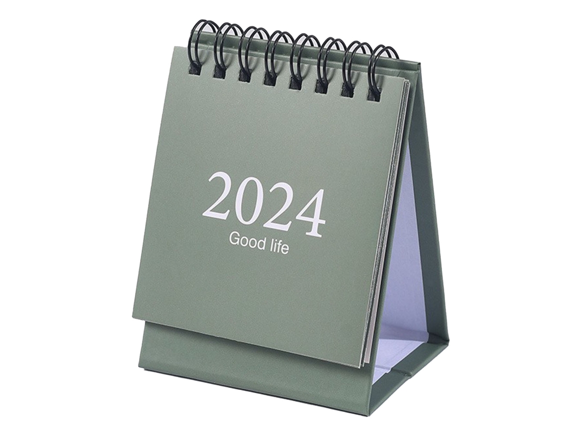Mini Calendario De Escritorio De Doble Espiral 2024 Para El Hogar Y La Oficina, 105 X 75 Mm, Verde Claro