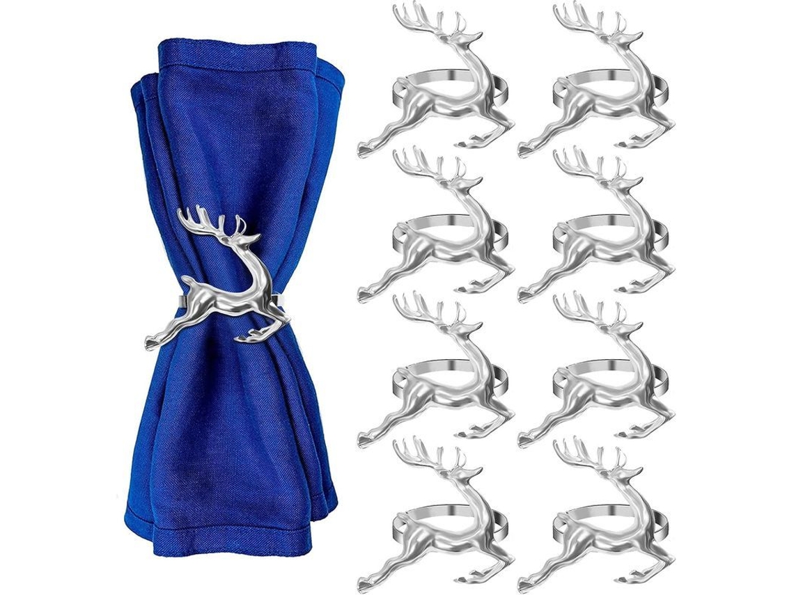 2026-8 Anillos Para Servilletas De Navidad Reno, Decoración De Mesa Para Fiestas Boda Y Uso Diario (plata)