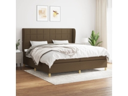 Cama Box Spring Con Colchón Tela Marrón Oscuro 200x200 Cm