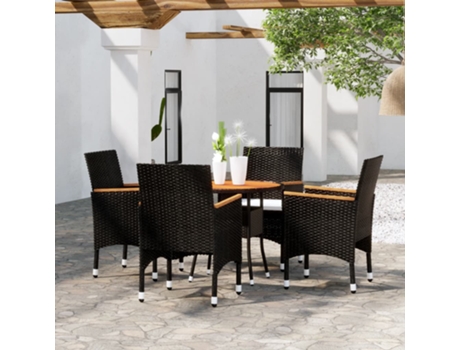 Conjunto 5 de comedor para jardín VIDAXL ratán sintético negro