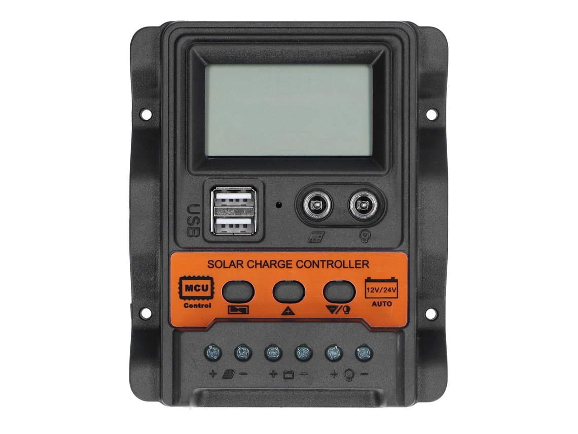 Controlador de carga solar de 20 A, 12 V-24 V con pantalla LCD y dos puertos USB para paneles solares