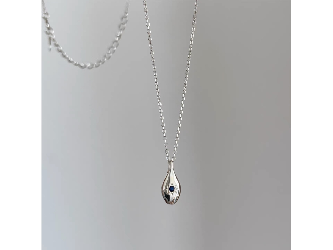 Collar de ocho puntas con esferas de circonita y cristal de zafiro, colgante pequeño, plata de ley 925, estilo casual MDUG (oro blanco)