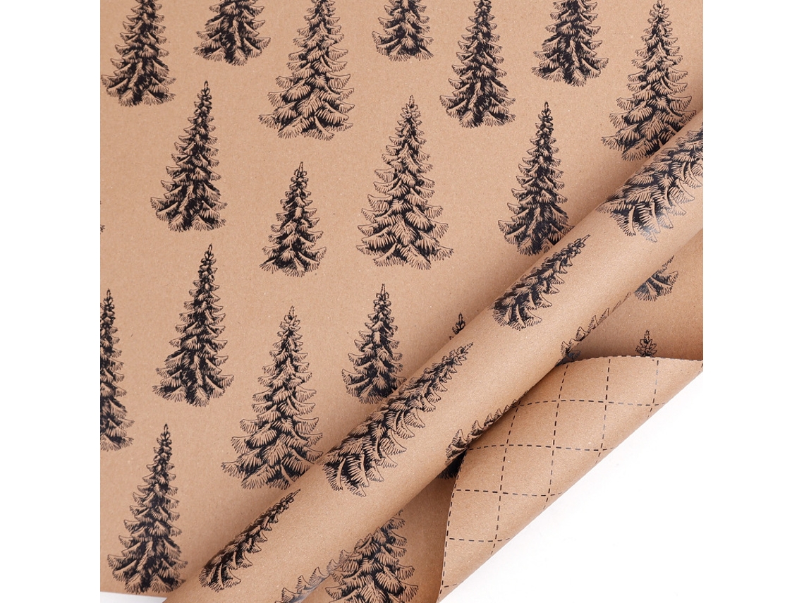Papel de regalo navideño Chrui 1 rollo de papel kraft ecológico, 43 cm x 10 m (pino)