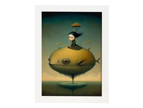 NACNIC Poster Montura Pez En Estilo Surrealismo Cinematográfico Ilustraciones Y Grabados De Historieta Abstracta Y Artística A4 Marcos Madera