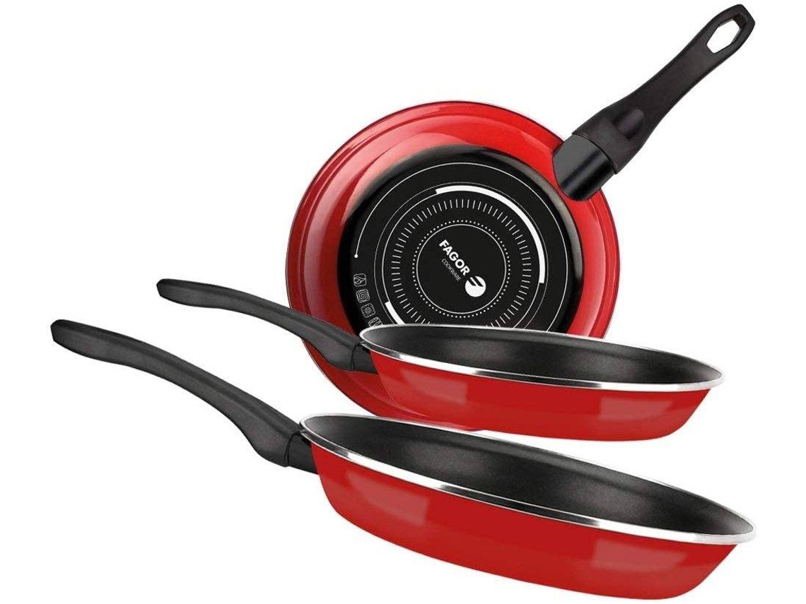 Conjunto de 3 Sartenes FAGOR Optimax Pan Matt Red (Diámetros: 20cm - 24cm - 28cm)