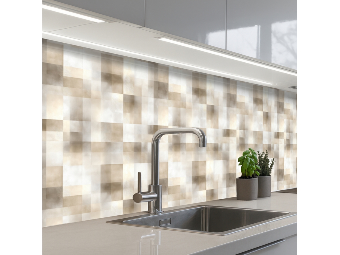 Paneles para salpicadero de cocina con textura de lino - Beige 200x60 cm