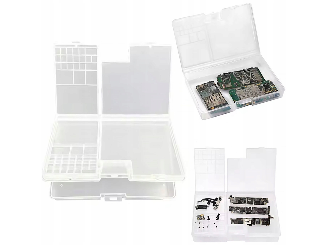Organizador doble de plástico 180 x 115 x 35 mm – Almacenamiento eficiente | Material PP | Componentes electrónicos