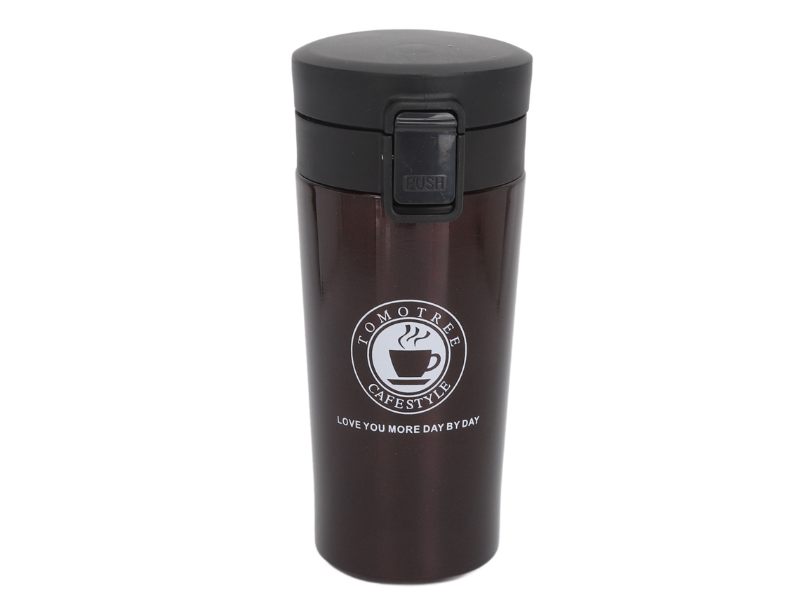 Taza de café portátil de acero inoxidable de dos capas con aislamiento y tapa de 380 ml