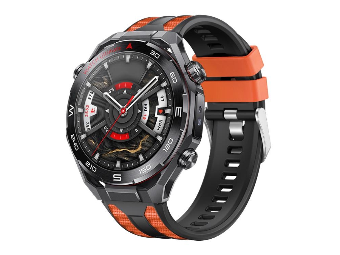 Pulsera para Huawei Watch Ultimate 2 - Silicona bicolor - Hebilla plateada, negra y naranja