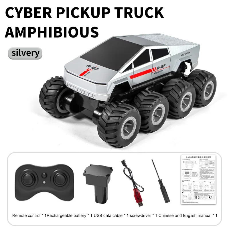 (prata) Pick-up De Controle Remoto Oito Rodas 8wd Anfíbio Pick-up Brinquedo Elétrico Escalada Off Road Rc Carro