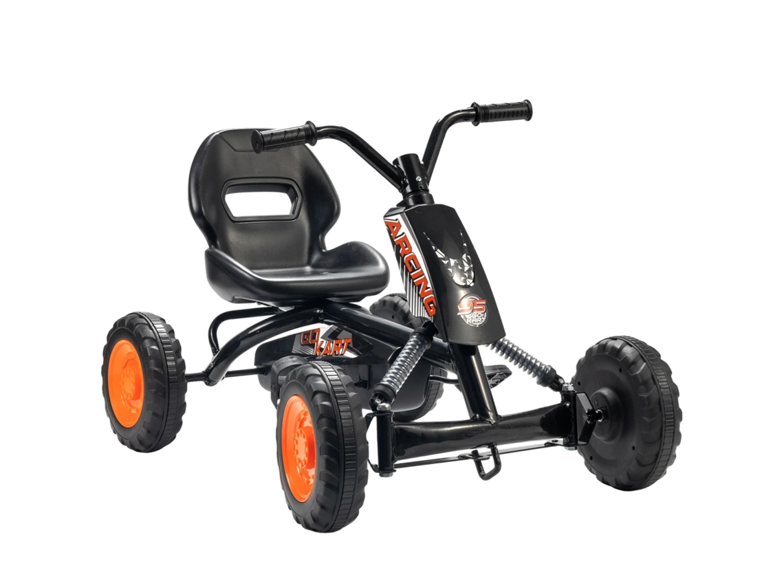 Kart de carreras, plástico resistente, soporta 30 kg, negro.