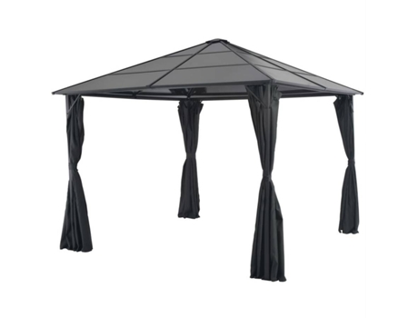 vidaXL Cenador con cortinas aluminio 3x3 m negro