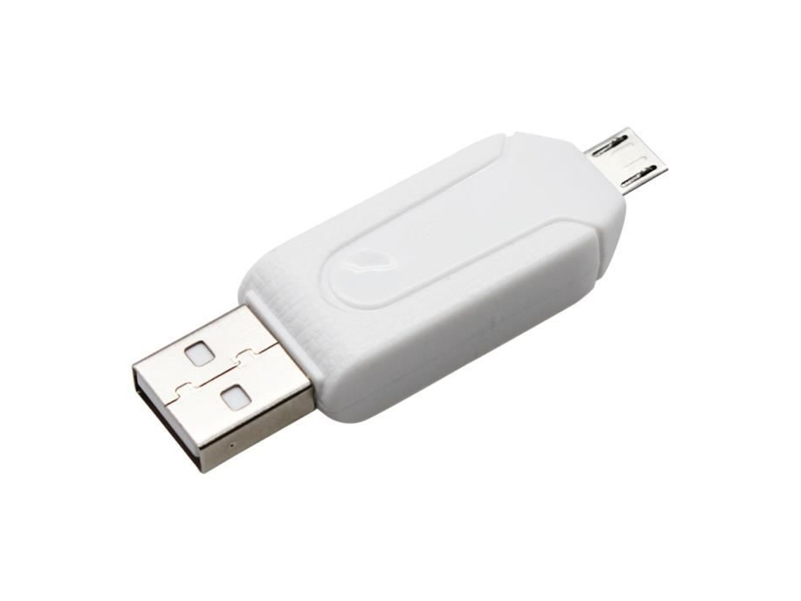 Lector de tarjetas USB 2.0 TF-Micro SD-SD a Micro USB OTG para dispositivo con puerto USB - Blanco