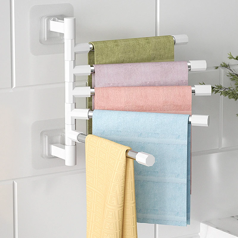 Toallero de baño de acero inoxidable perforado para guardar toallas giratorias. Cuenta con 2 niveles.