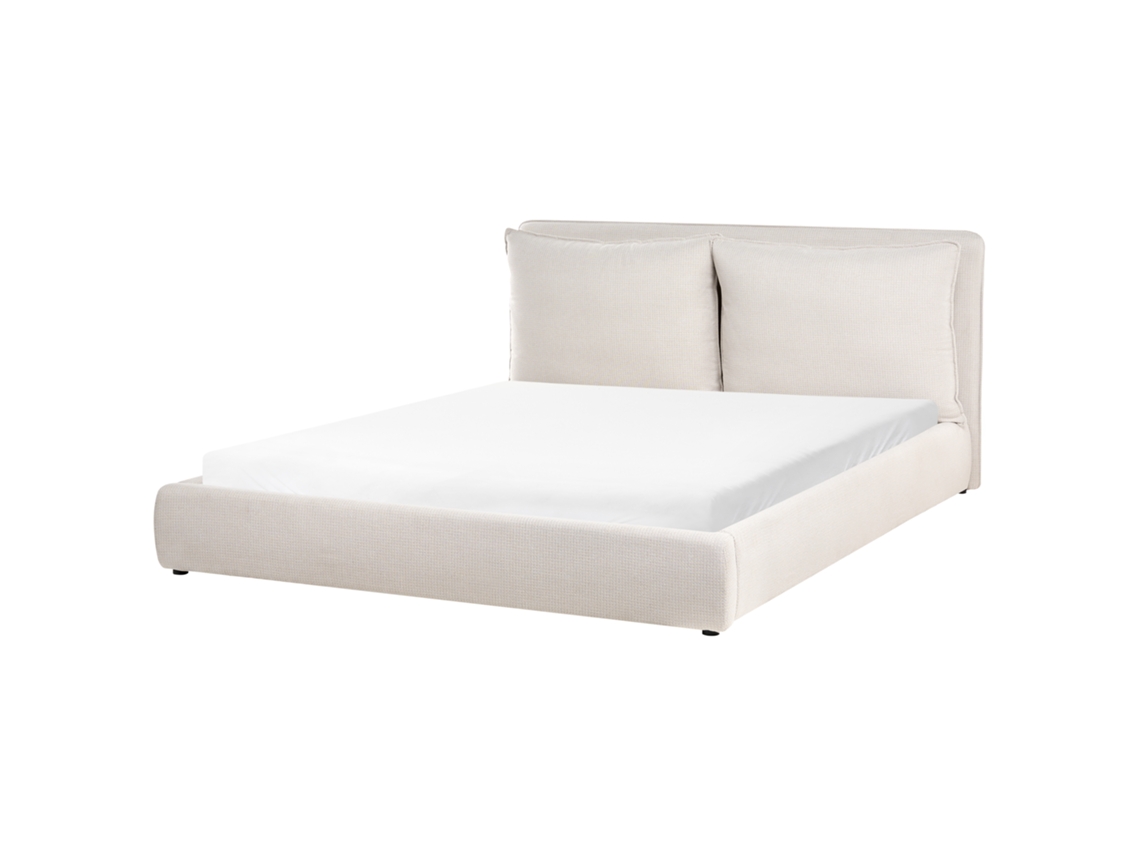 Cama Doble Beliani Bajonna En Tejido Color Crema 180x200