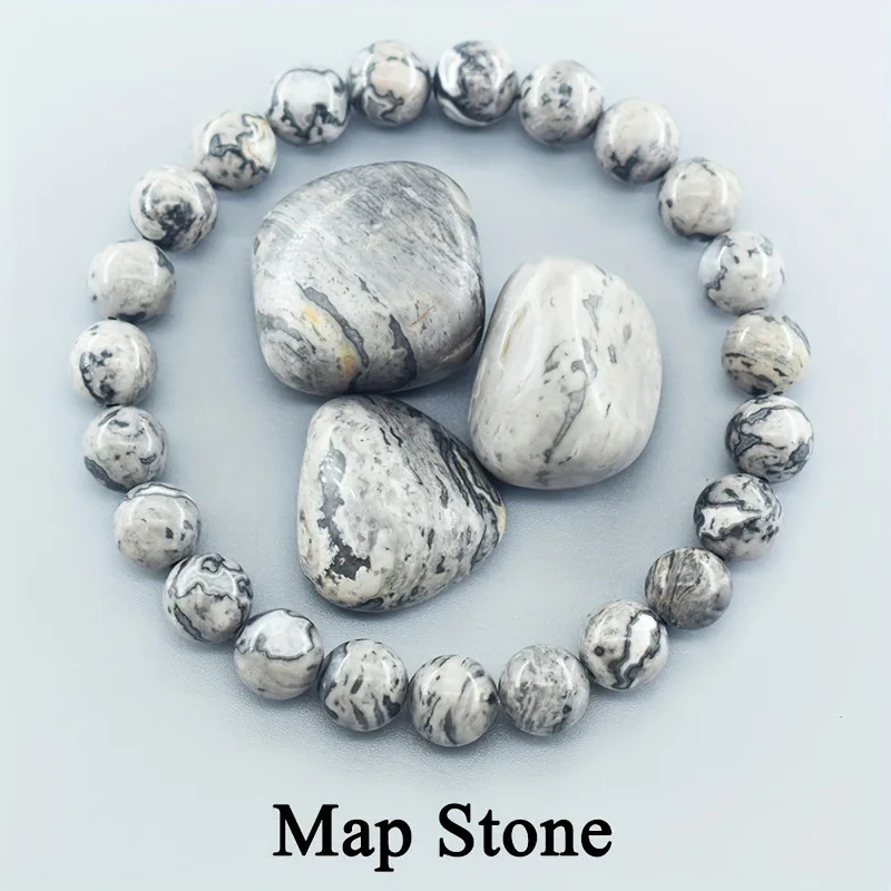 (piedra De Mapa De 17 Cm) Pulsera De Cuentas De Piedra Natural, Amuleto Curativo De Yoga Y Reiki, Pulsera De La Suerte