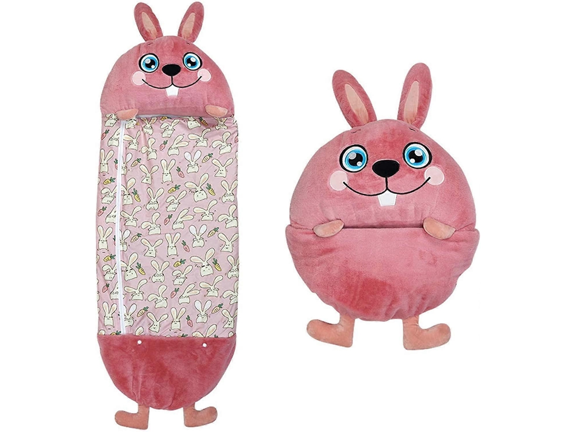 Rebe-1 Pieza Almohada Grande Y Saco De Dormir, Suave Animal Cartoons 2 En 1, Plegable Cálido Para Camping, Conejos, 137 * 50cm