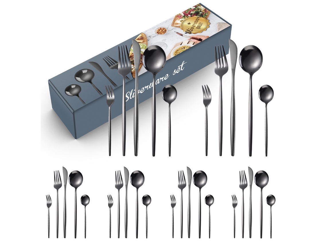 Conjunto de Talheres de Aço Inoxidável 30 Peças-Blcak GERTIZ