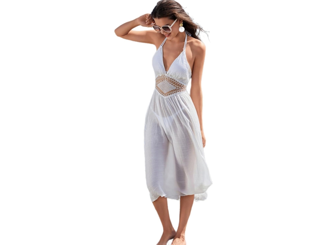 Vestido De Playa Sin Mangas Con Escote En V Y Lazo Ajustable Para Mujer.