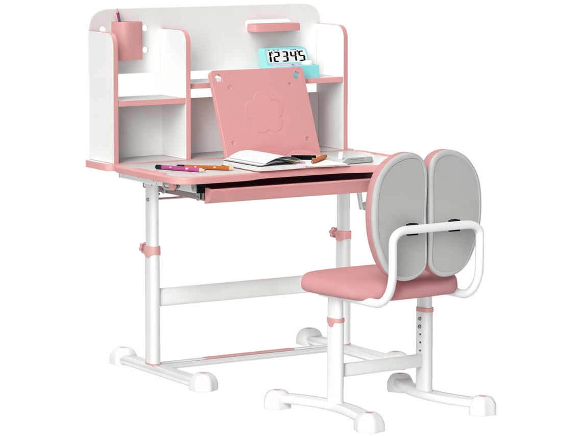 Conjunto de escritorio y silla infantil, altura regulable, 80x55x107,5 cm, rosa.