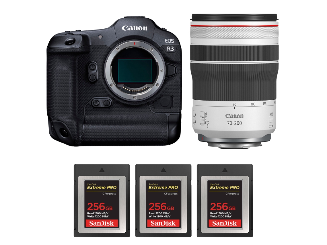 Canon Eos R3 + Rf 70-200mm F/4 L Is Usm + 3 Sandisk 256gb Extreme Pro Cfexpress Type B + Ebook “20 Consejos Para Fotos Que Impactan”