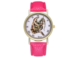 Reloj De Cuarzo Casual Unisex Con Correa De Cuero Pu Dial Redondo Rojo Rosa