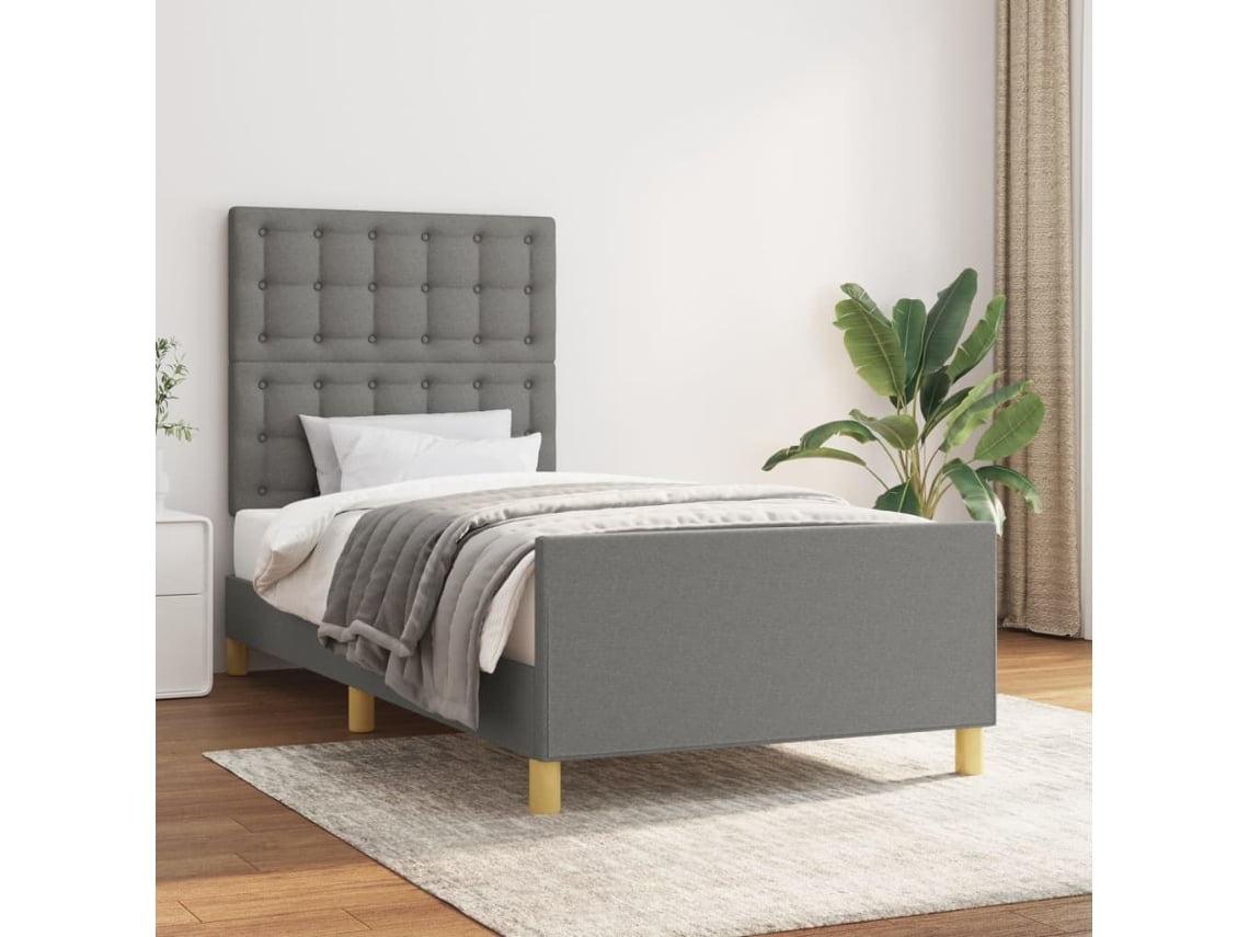 Estructura de cama con cabecero de tela gris oscuro 80x200 cm