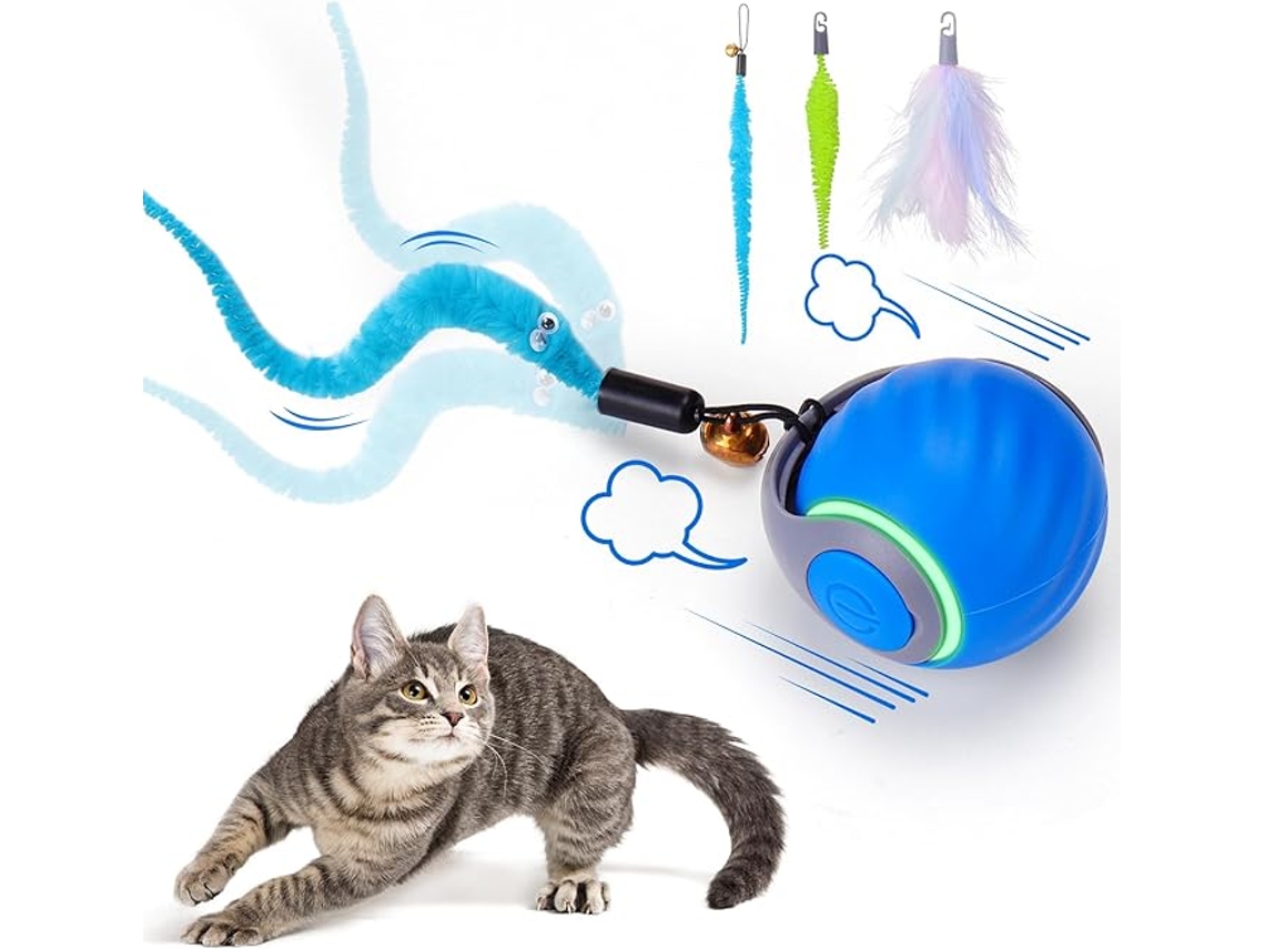 Pelota interactiva para gatos Siurn con 3 colas y 2 velocidades, color azul