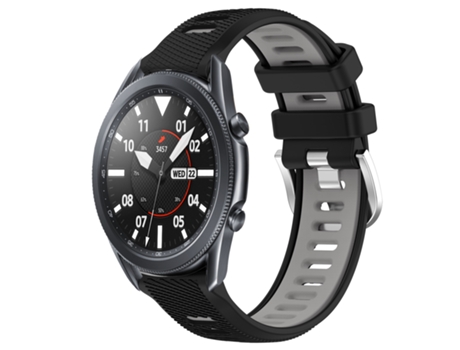 Correa de reloj inteligente para Samsung Galaxy Watch3 45 mm 22 mm Correa deportiva de silicona con hebilla de acero bicolor (negro + gris)