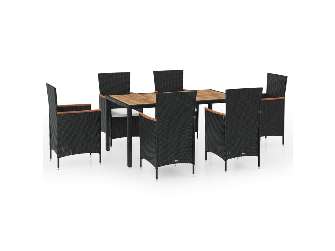 vidaXL Set de comedor de jardín 7 piezas y cojines ratán sintético