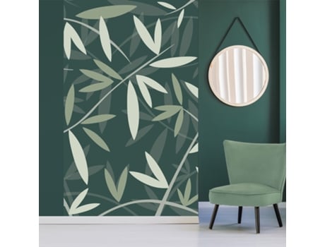 Mural de Pared PLAGE Murales Patrones de Bambú con Diferentes Tonos de Verde en un Fondo Verde Oscuro 250 cm X 150 cm