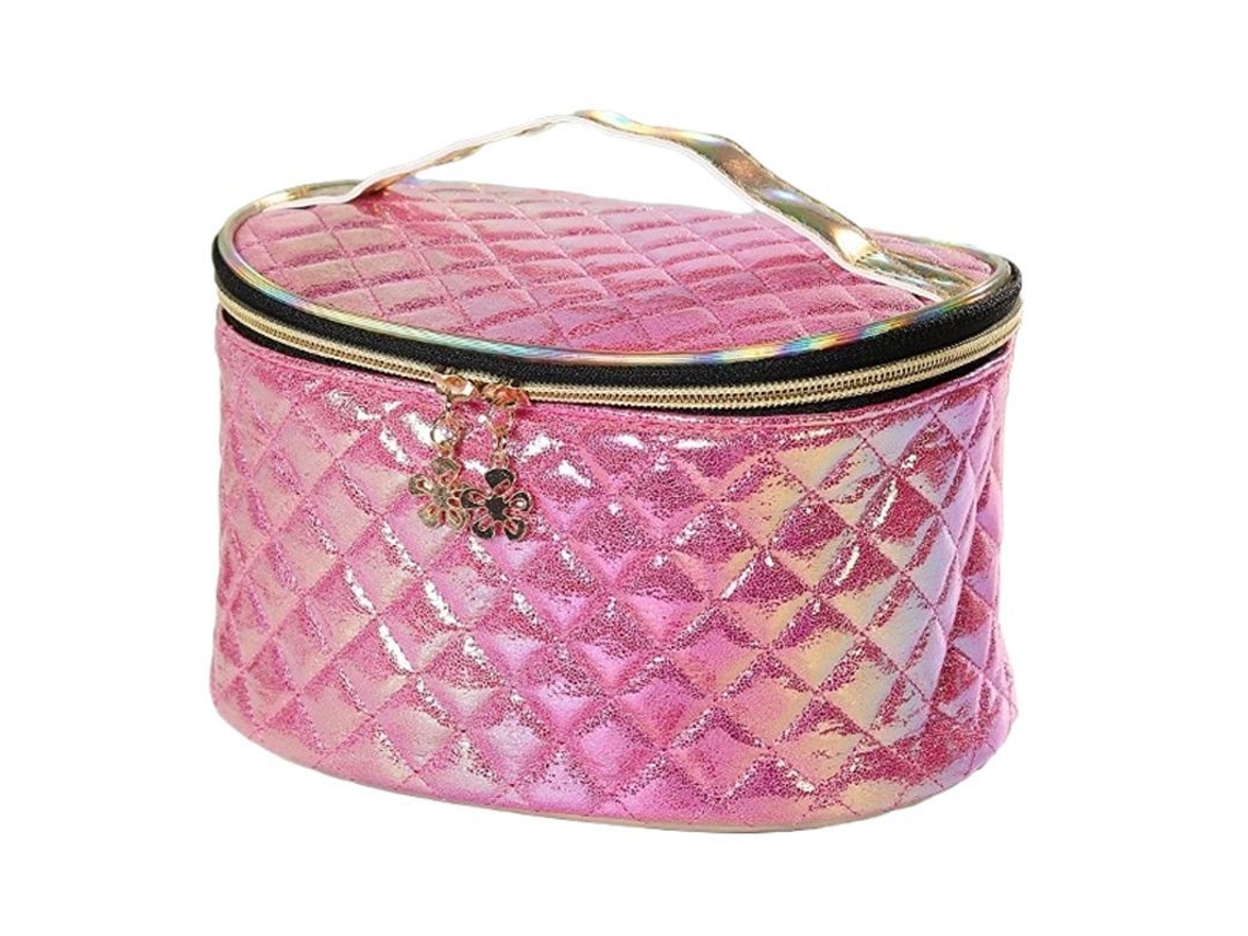 2026-bolsa De Maquillaje De Cuero Pu Colorido Brillantemente Luminoso Con Mango Y Cierre Cremallera (rosa Oscuro)