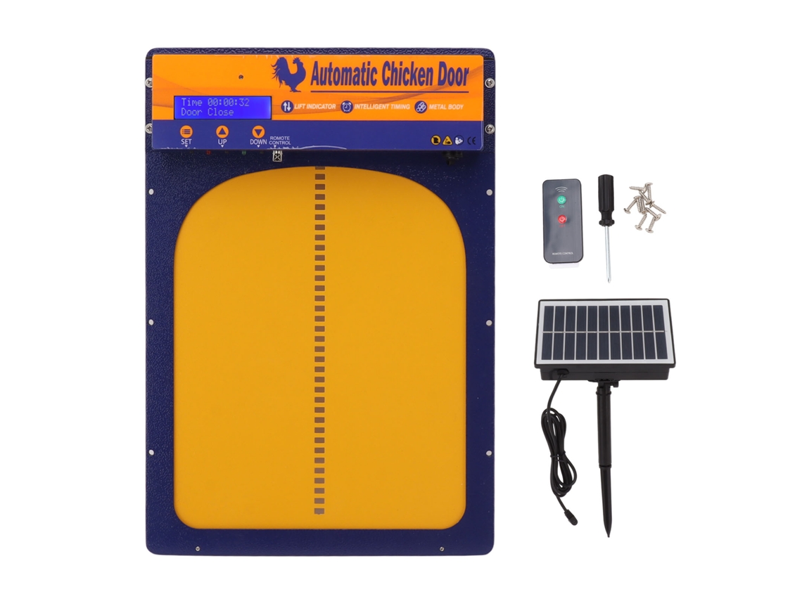 Puerta automática para gallinero, resistente al agua IP45, con control remoto, temporizador y sensor de luz. Puerta solar para gallinero.