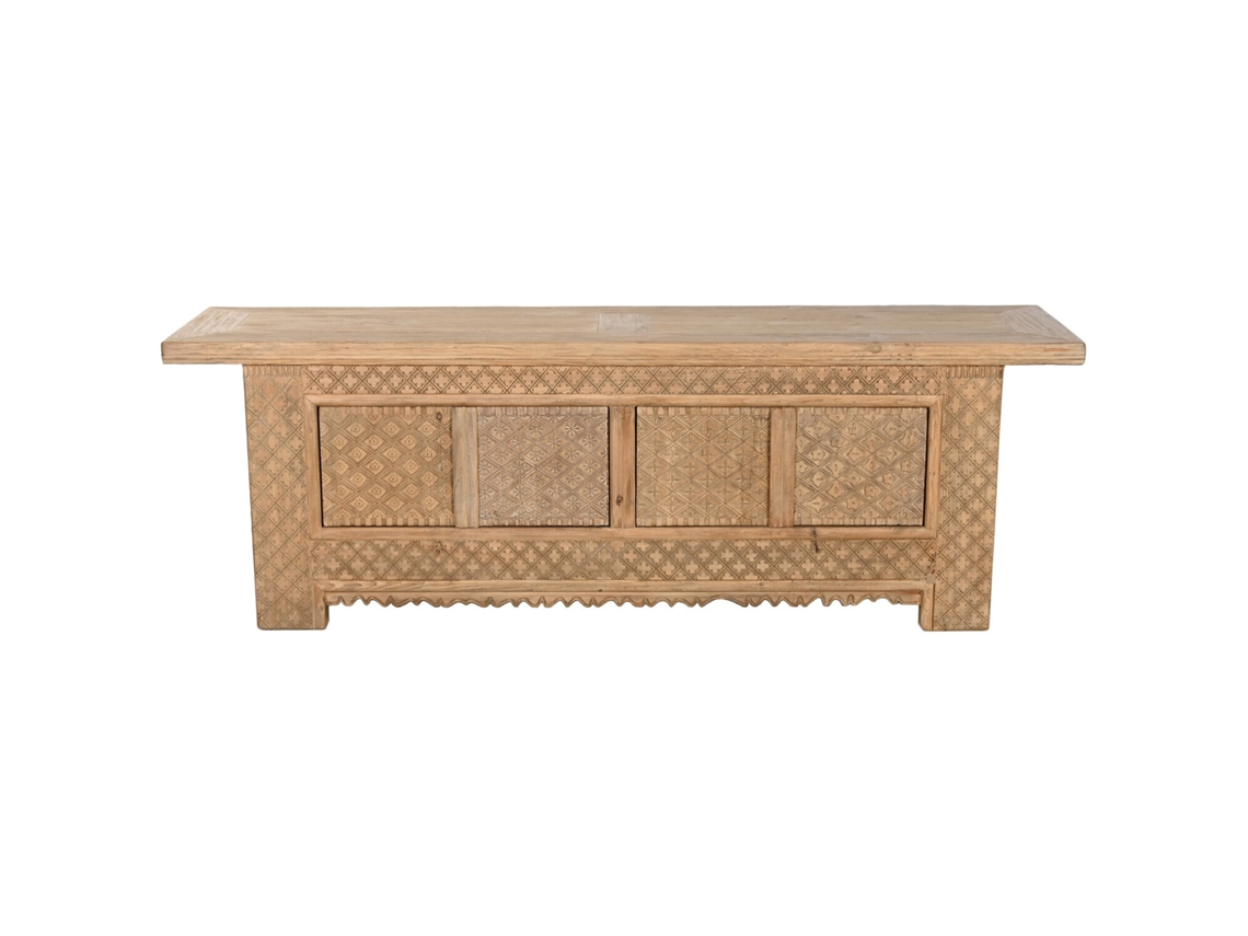 Mueble Tv Olmo Macizo Tallado Natural 180x44x60cm
