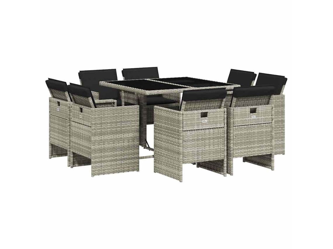 Conjunto de 9 piezas de comedor de jardín con cojines gris claro MAISON EXCLUSIVE