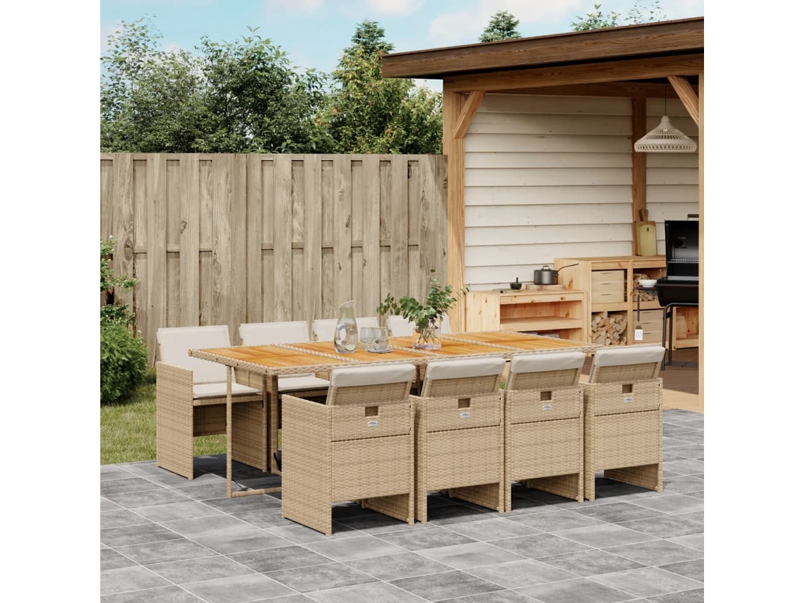 Juego de comedor de jardín de 9 piezas con cojines de mimbre beige de DKD Home Decor