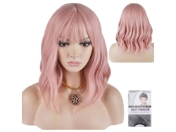 Peluca Larga Rosa Ondulada Con Flequillo Suelto, Cabello Sintético Moderno De 35,5 Cm - Ideal Para Mujeres