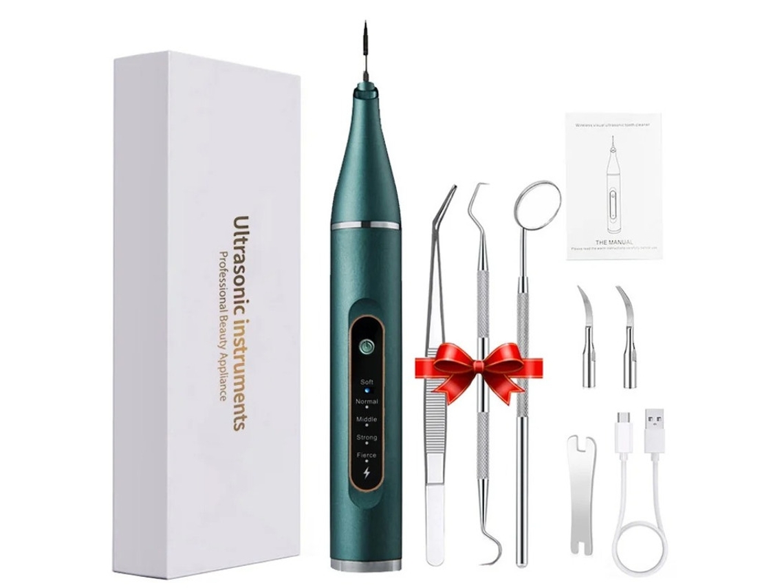 Irrigador bucal ultrasónico visual eléctrico portátil blanco con cabezal metálico, 2 llaves, 1 Yizhood